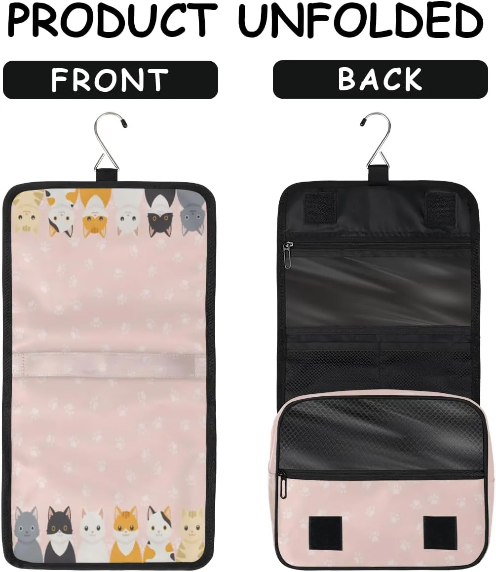 Women Travel Toiletry Bag with Hanging,Cute Cats Paw Print Travel Makeup Cosmetic Bag Water-resistant Travel Toiletry Organizer,Toiletry Bag for Women Girls, Travel Essentials