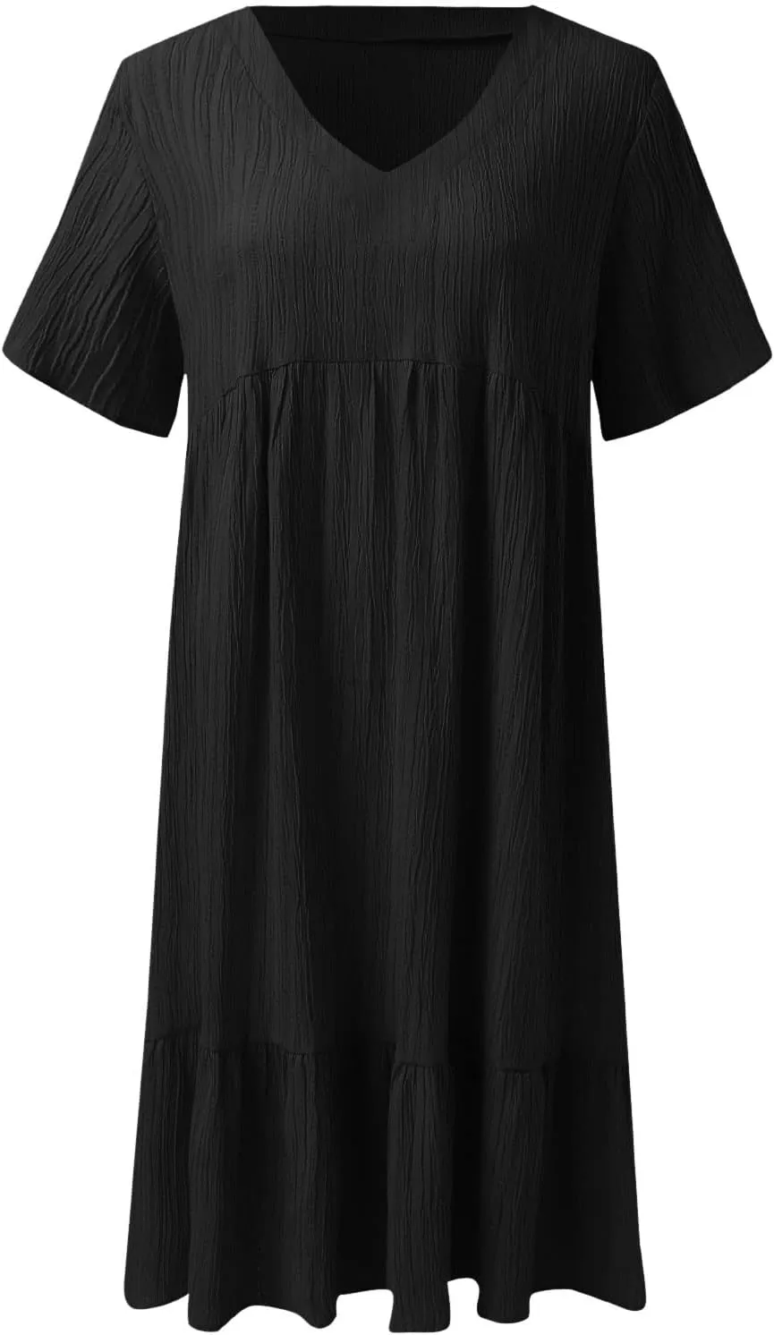 Women V Neck Babydoll Dresses 2025 Summer Short Sleeve Ruffle Swing Flowy Loose Fit Casual Summer Mini Cute Dress