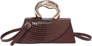 Women Vegan Leather Evening Handbag Crocodile Pattern Handle Clutch Purse Cross Body Envelope Bag
