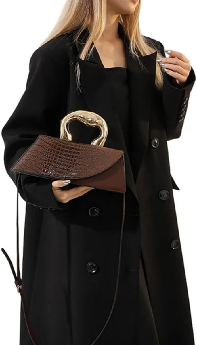 Women Vegan Leather Evening Handbag Crocodile Pattern Handle Clutch Purse Cross Body Envelope Bag