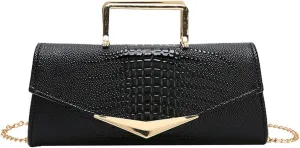 Women Vegan Leather Evening Handbag Crocodile Pattern Handle Clutch Purse Cross Body Envelope Bag