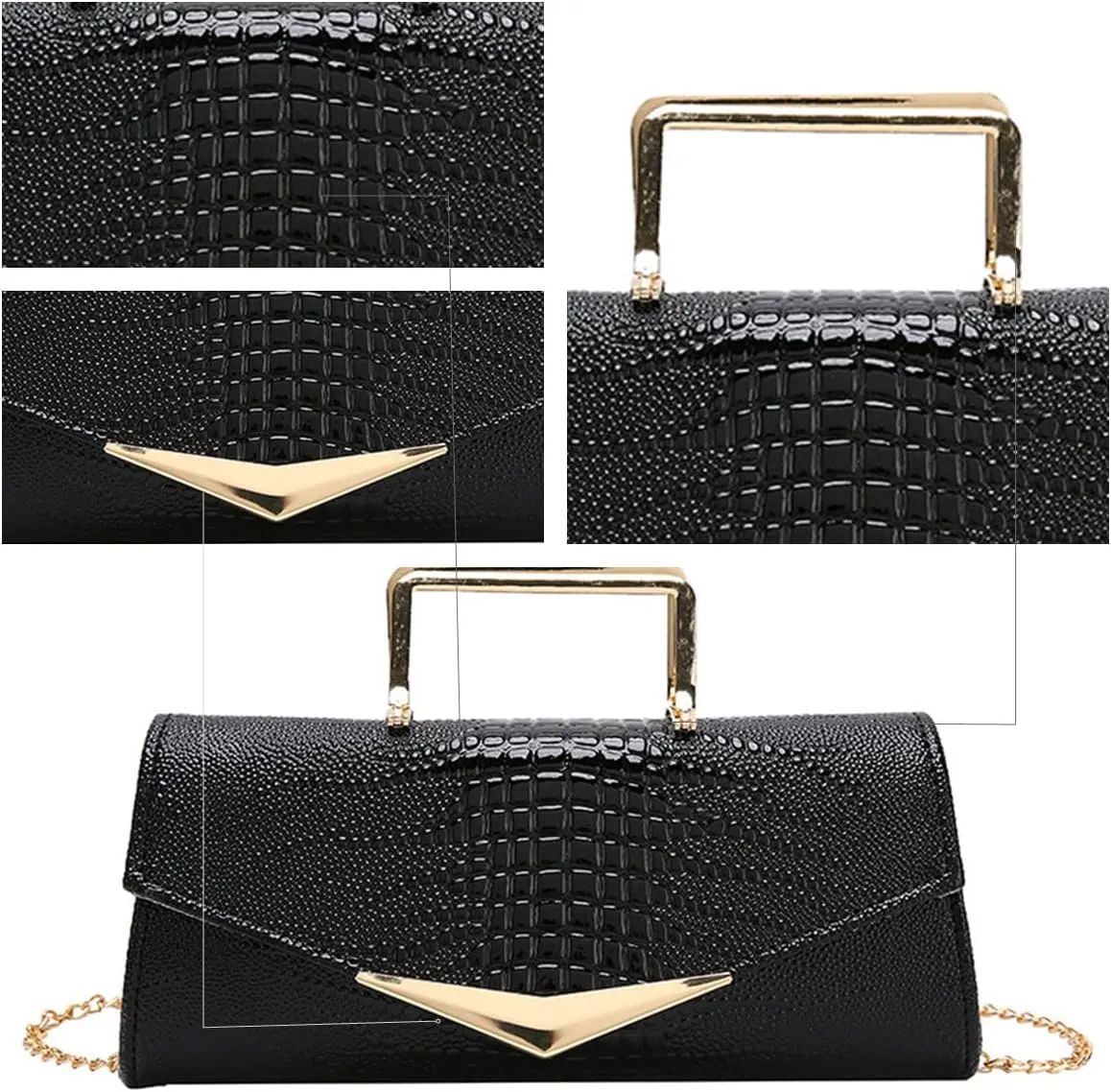Women Vegan Leather Evening Handbag Crocodile Pattern Handle Clutch Purse Cross Body Envelope Bag