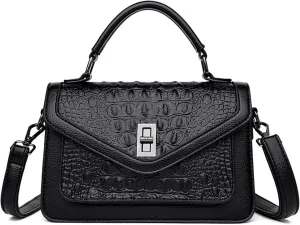 Women Vegan Leather Evening Handbag Crocodile Pattern Handle Clutch Purse Cross Body Envelope Bag