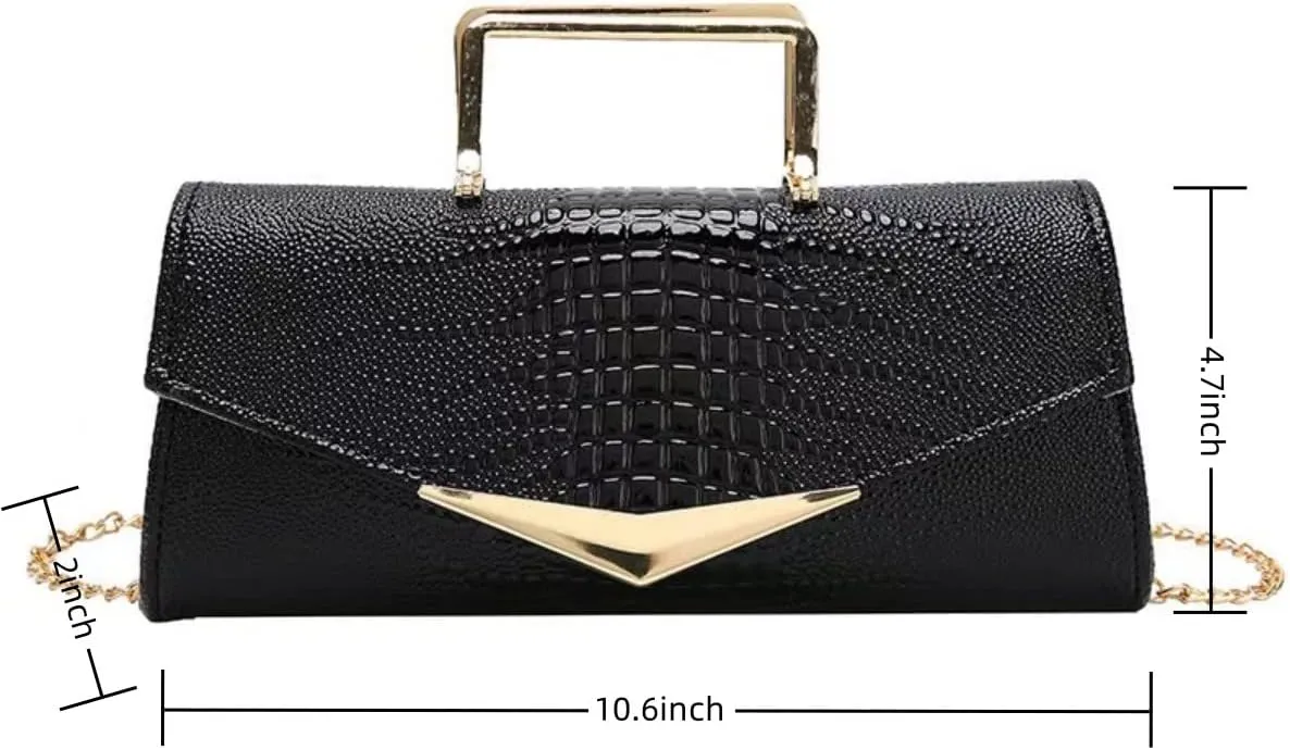 Women Vegan Leather Evening Handbag Crocodile Pattern Handle Clutch Purse Cross Body Envelope Bag