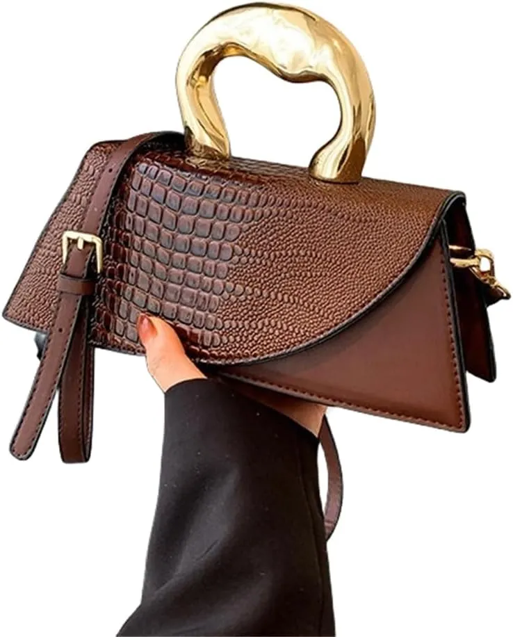 Women Vegan Leather Evening Handbag Crocodile Pattern Handle Clutch Purse Cross Body Envelope Bag