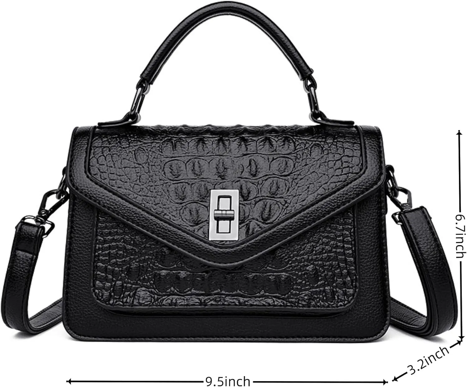 Women Vegan Leather Evening Handbag Crocodile Pattern Handle Clutch Purse Cross Body Envelope Bag