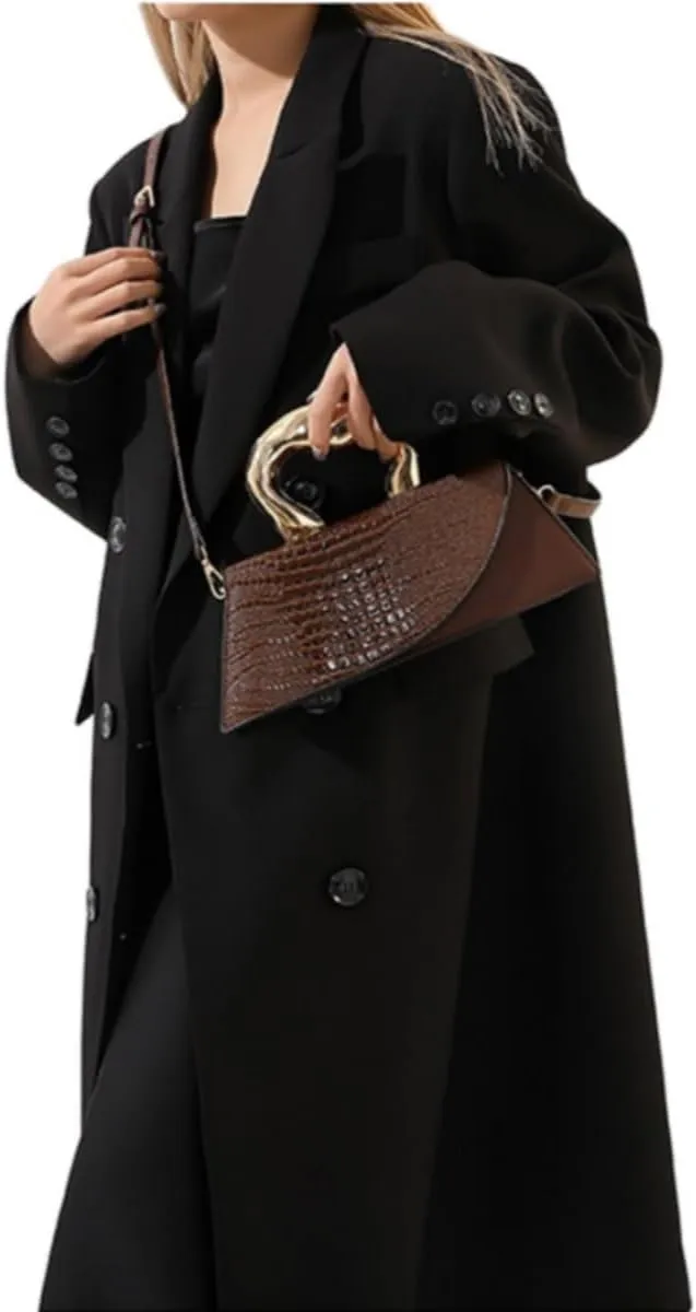 Women Vegan Leather Evening Handbag Crocodile Pattern Handle Clutch Purse Cross Body Envelope Bag