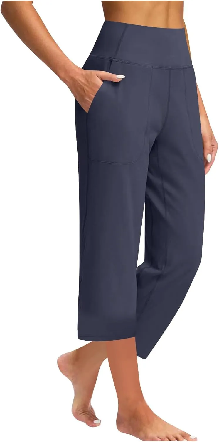 Women Yoga Capri Pants 2025 High Waist Solid Pant Wide Leg Workout Crop Summer Pants for Casual, Travel, Exercise