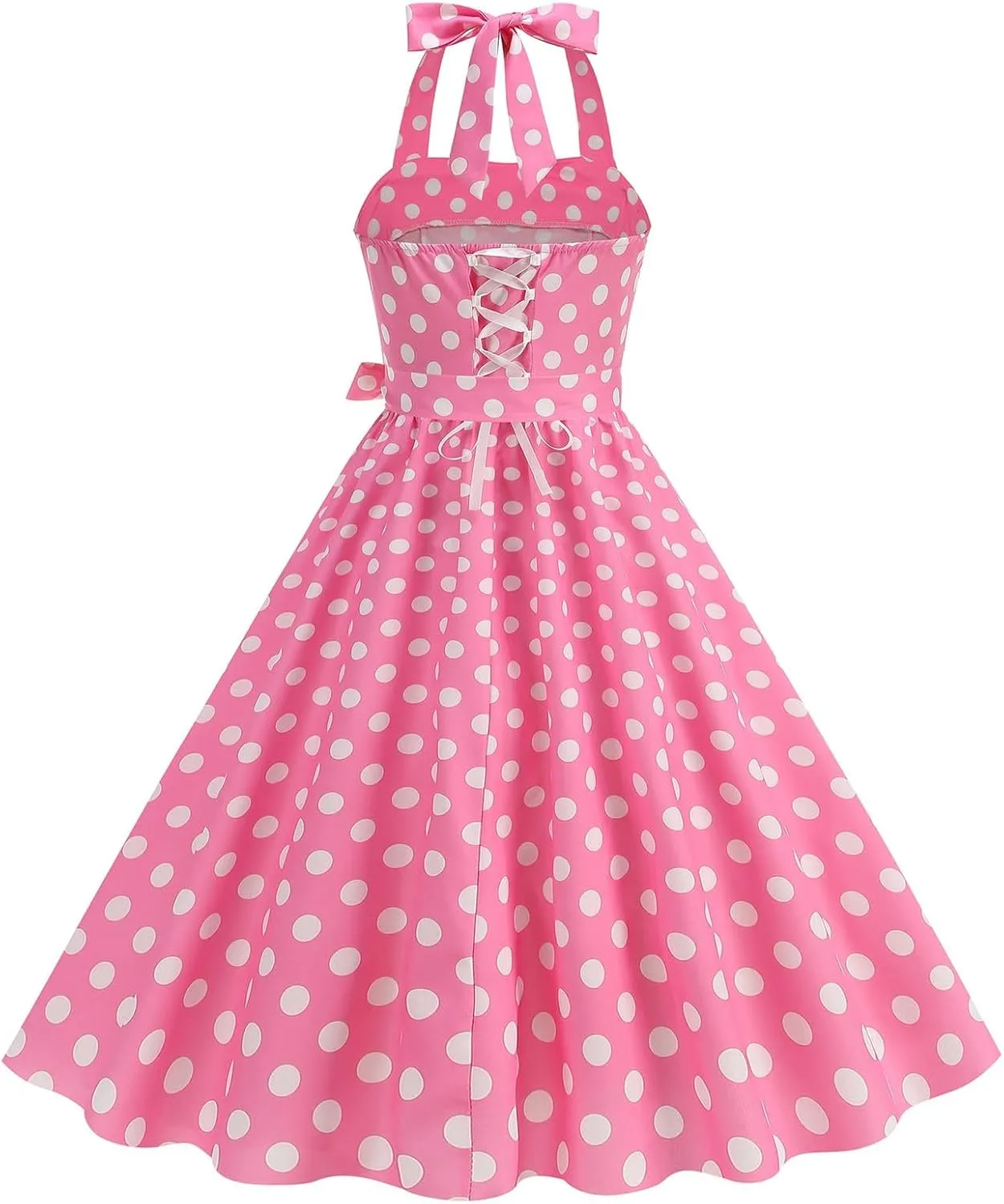 Women's 1950s Retro Halter Dress Vintage Polka Dot Swing Dresses Sleeveless Rockabilly Cocktail Party Dress