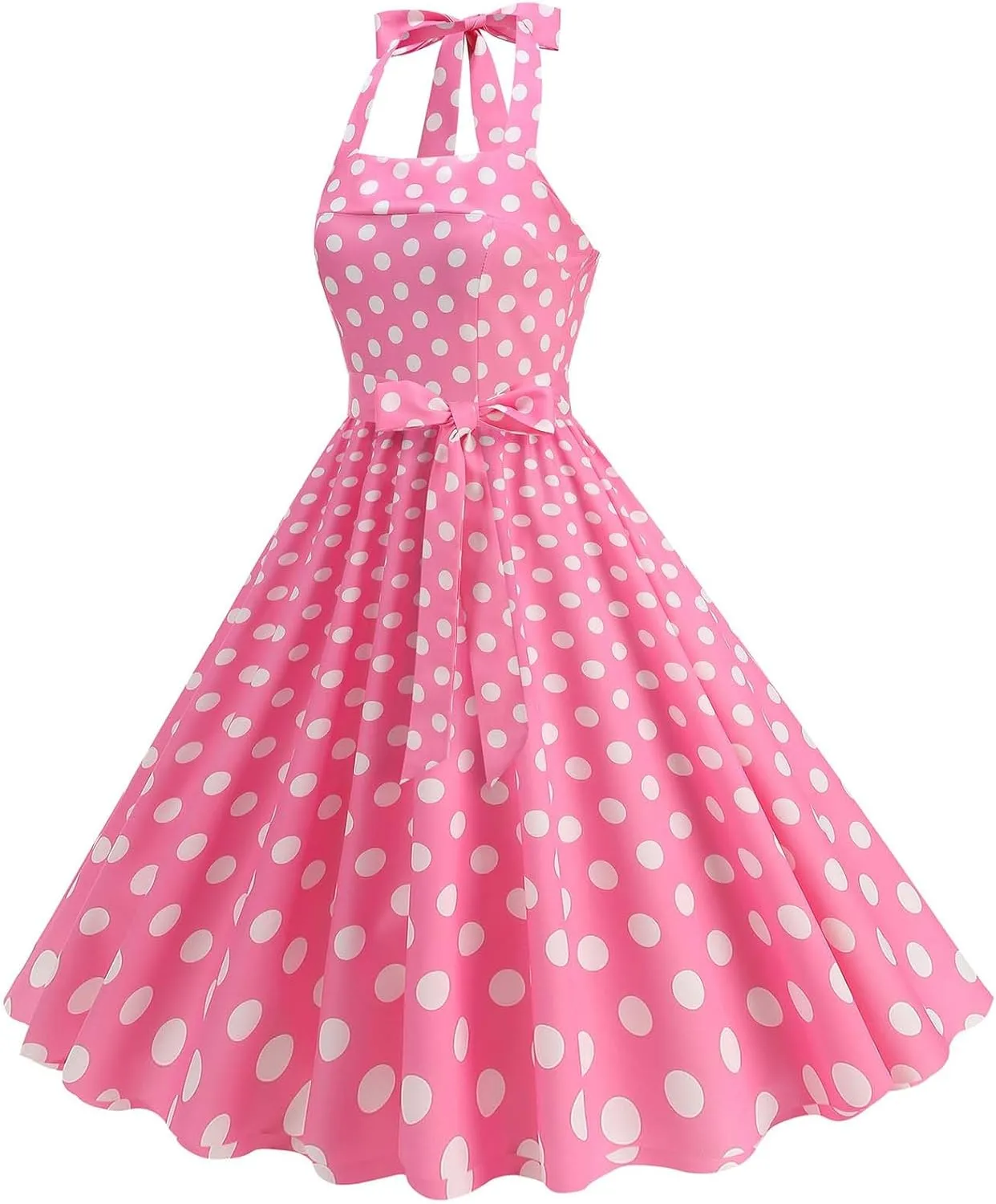 Women's 1950s Retro Halter Dress Vintage Polka Dot Swing Dresses Sleeveless Rockabilly Cocktail Party Dress