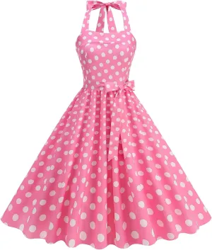 Women's 1950s Retro Halter Dress Vintage Polka Dot Swing Dresses Sleeveless Rockabilly Cocktail Party Dress