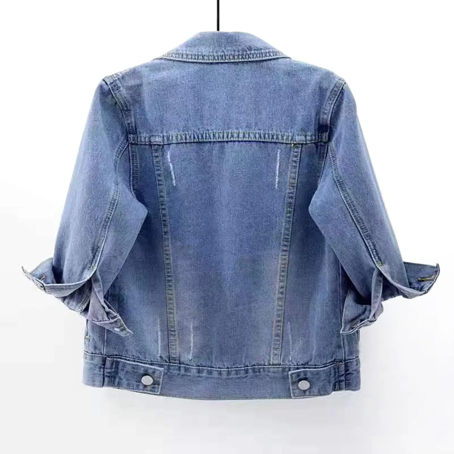 Womens 3/4 Sleeve Colored Cropped Denim Jacket Trendy Light Wash Short Jean Jacket Trucker Coat