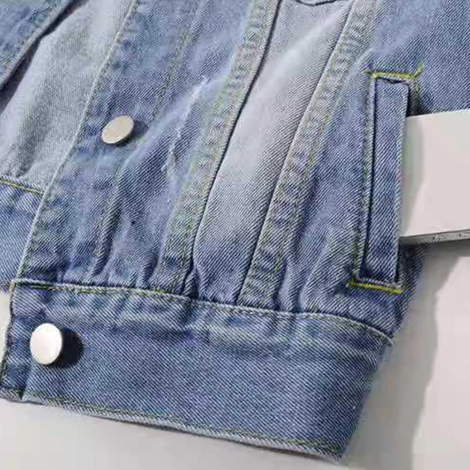 Womens 3/4 Sleeve Colored Cropped Denim Jacket Trendy Light Wash Short Jean Jacket Trucker Coat
