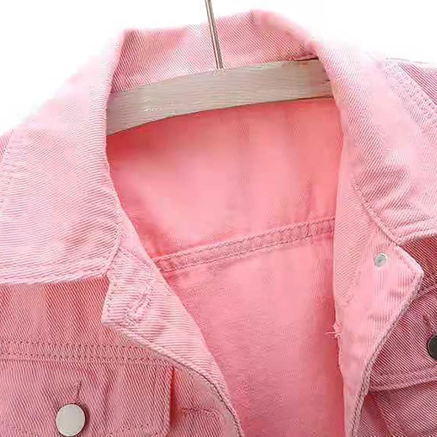 Womens 3/4 Sleeve Colored Cropped Denim Jacket Trendy Light Wash Short Jean Jacket Trucker Coat