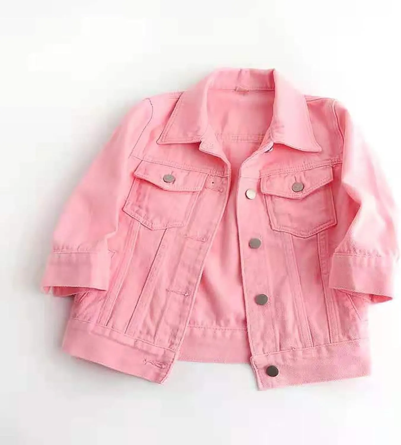 Womens 3/4 Sleeve Colored Cropped Denim Jacket Trendy Light Wash Short Jean Jacket Trucker Coat