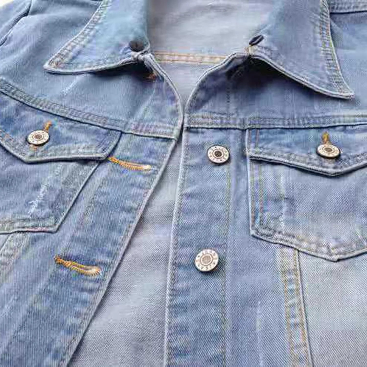 Womens 3/4 Sleeve Colored Cropped Denim Jacket Trendy Light Wash Short Jean Jacket Trucker Coat
