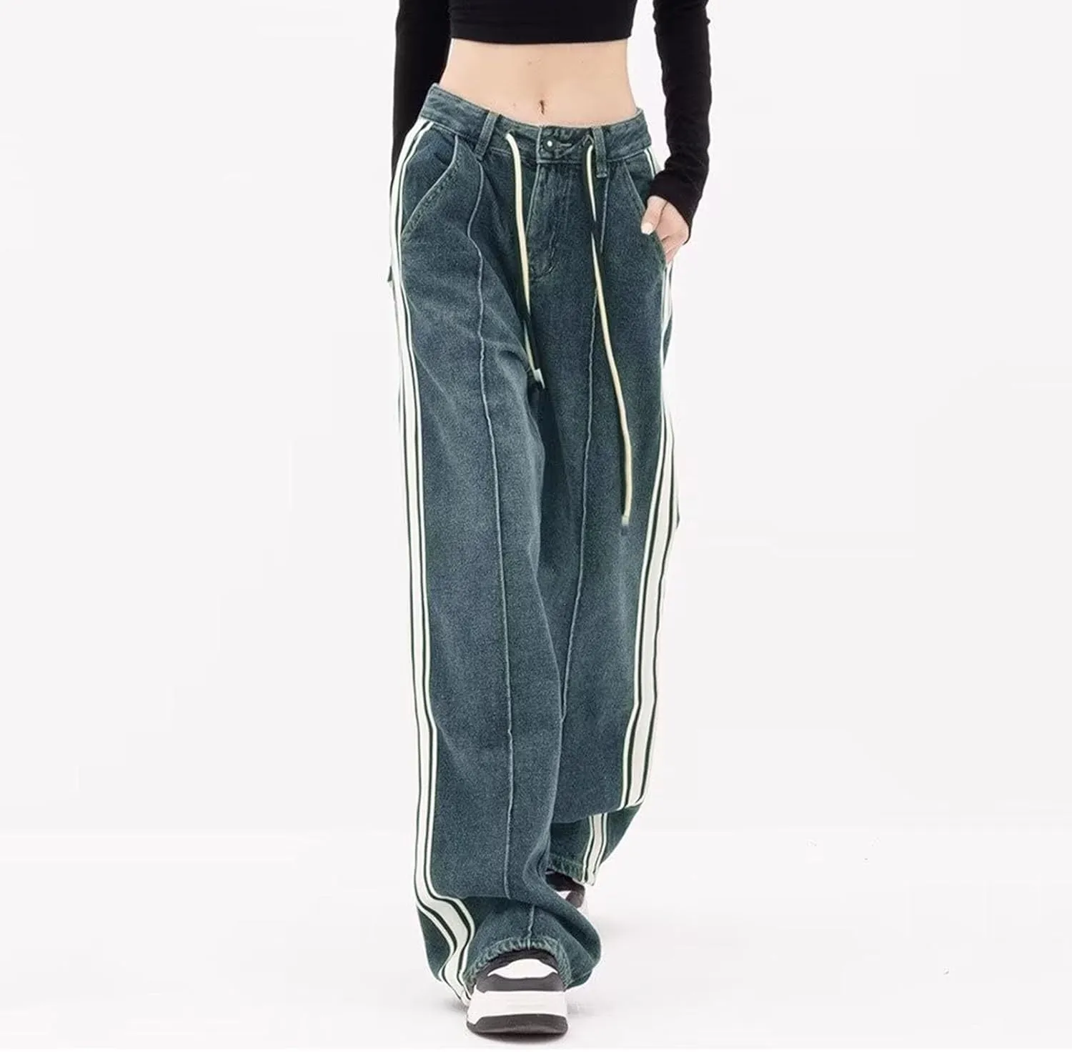 Womens Baggy Jeans Y2K High Street Boyfriend Pants Vintage Distressed Jeans High Waist Ripped Denims Streetwear Hiphop