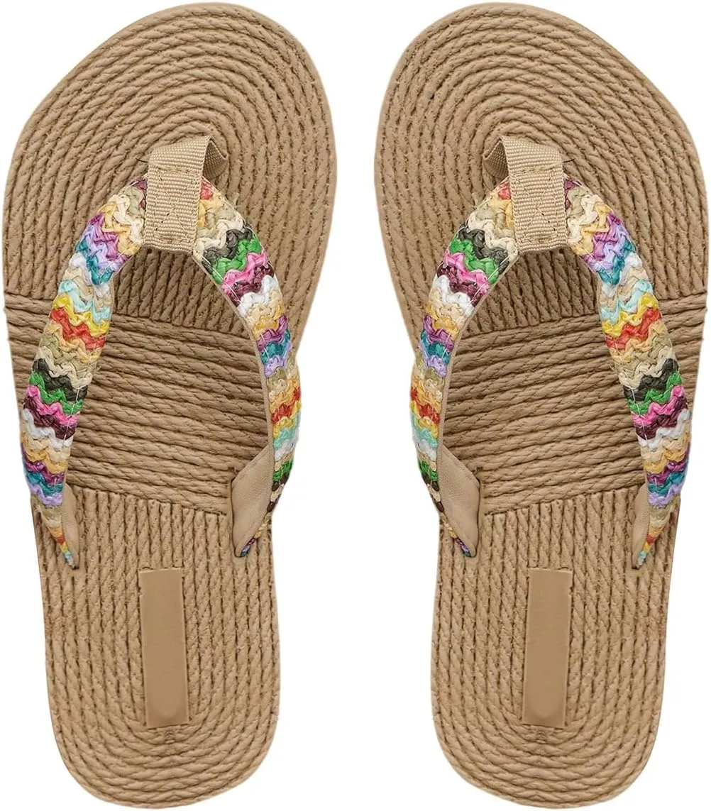 Women's Boho Tribal Braid Flip Flops Boho Thong Sandals Vacation Beach Slide Slippers