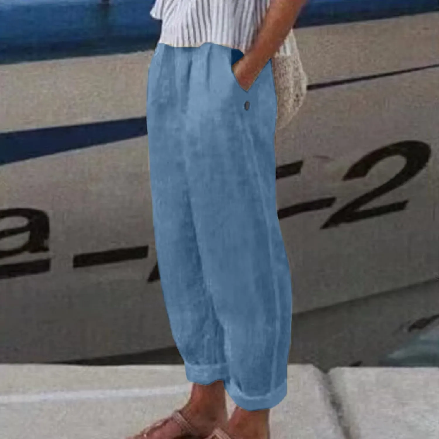 Womens Bootcut Dress Pants Wide Leg Dress Pants Loose Fit Wide Leg Capri Casual Plus Size Elastic Waist Trousers