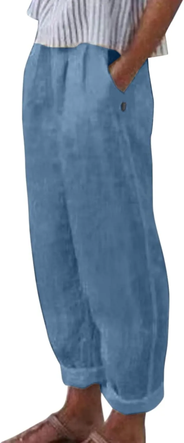Womens Bootcut Dress Pants Wide Leg Dress Pants Loose Fit Wide Leg Capri Casual Plus Size Elastic Waist Trousers
