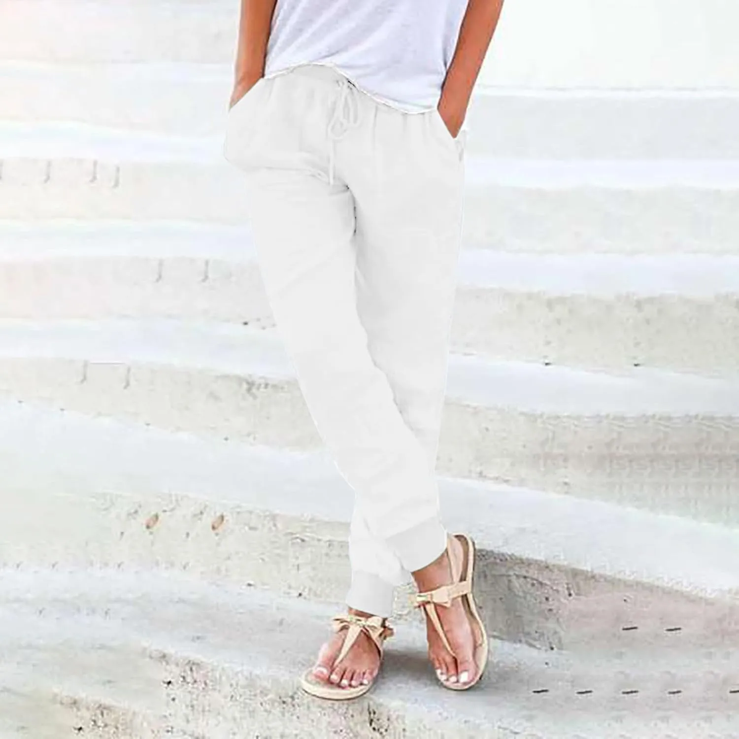 Womens Bootcut Dress Pants Women Linen Pants Casual High Waisted Button Stretchy Business Work Casual Trousers