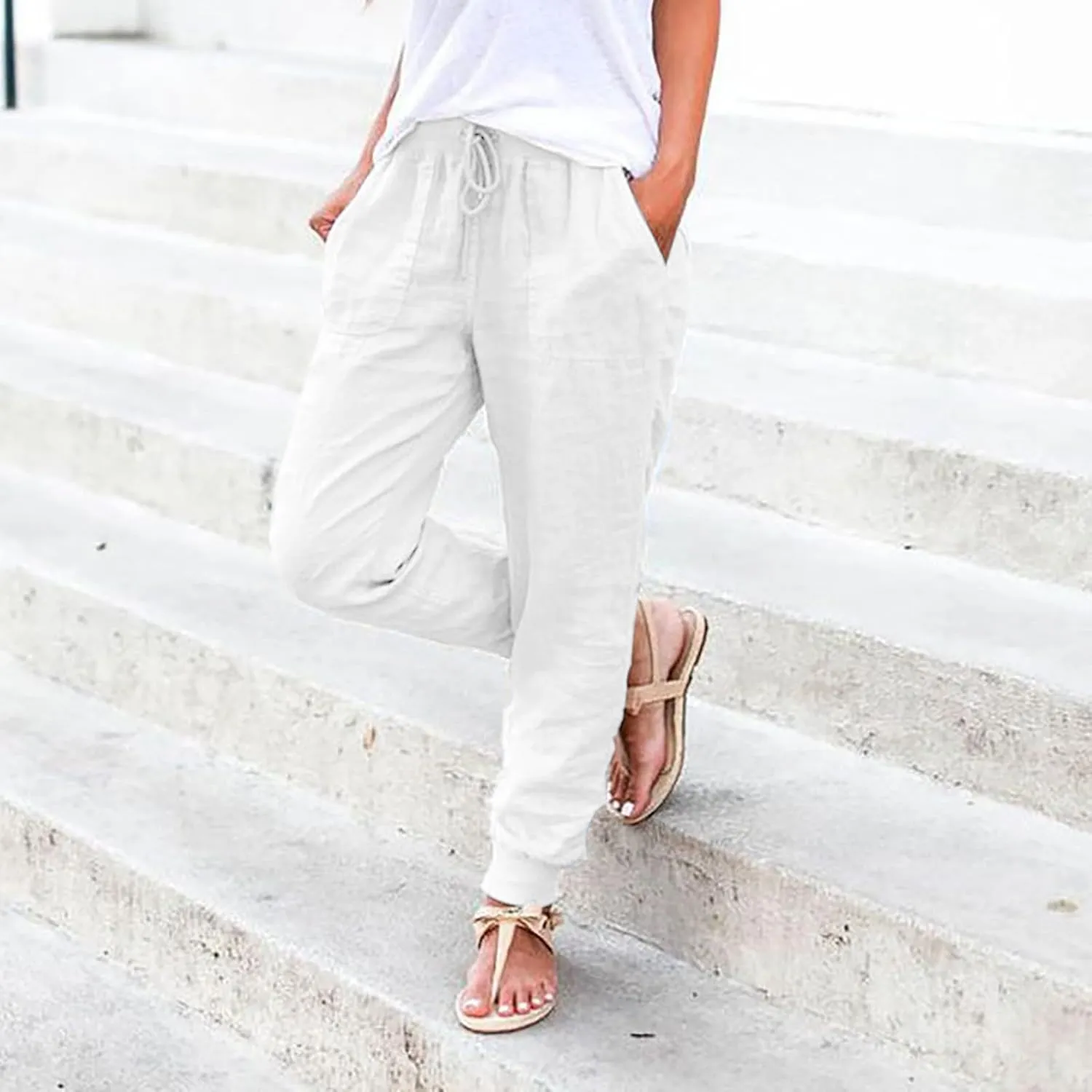 Womens Bootcut Dress Pants Women Linen Pants Casual High Waisted Button Stretchy Business Work Casual Trousers