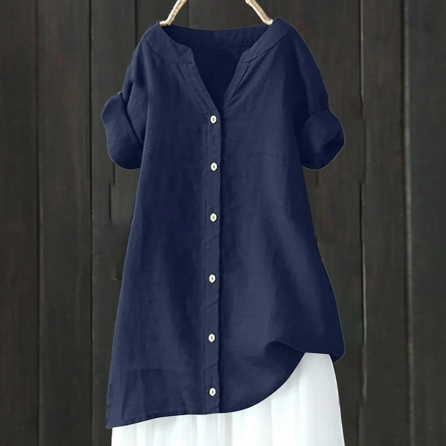Womens Button Down Cotton Linen Shirt Blouse 7 Sleeve Neck Casual Women's T Shirt Women'S Swimwear Cover Ups Summer