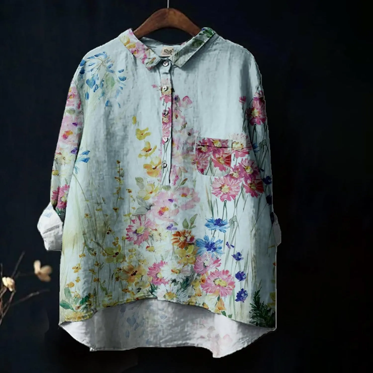 Womens Button Down Shirts Cotton Linen Shirt Fit Tee Tops Lapel Neck Button Blouses Long Sleeves Casual Women