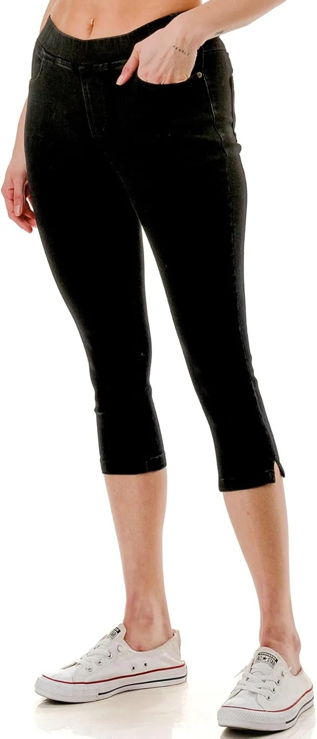 Women's Capri Jeans Skinny Jeggings Pull-On Denim Capris Pants with Pockets Regular & Plus Size