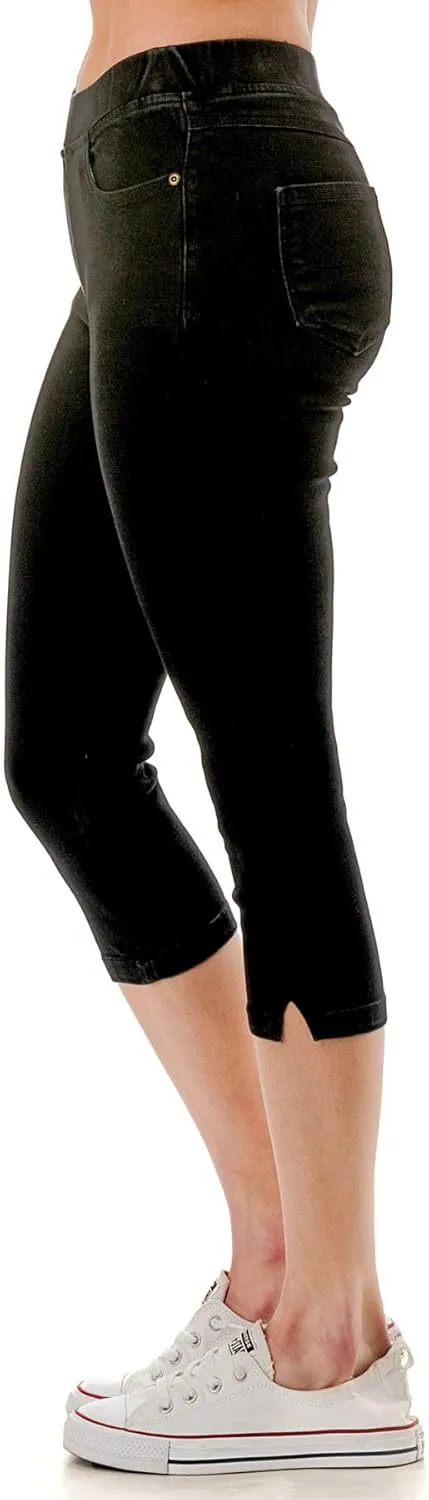 Women's Capri Jeans Skinny Jeggings Pull-On Denim Capris Pants with Pockets Regular & Plus Size