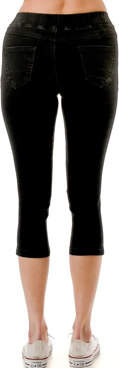 Women's Capri Jeans Skinny Jeggings Pull-On Denim Capris Pants with Pockets Regular & Plus Size