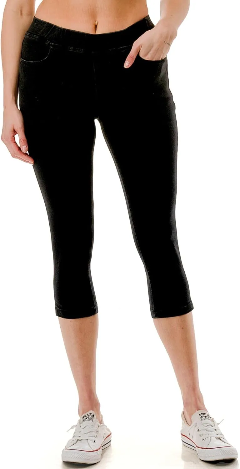 Women's Capri Jeans Skinny Jeggings Pull-On Denim Capris Pants with Pockets Regular & Plus Size