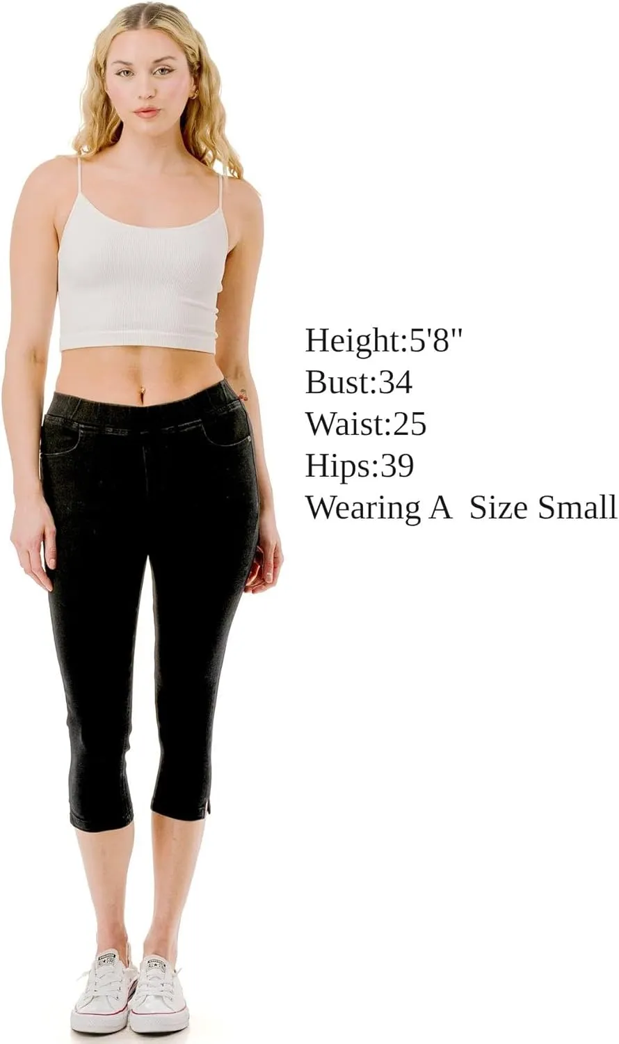 Women's Capri Jeans Skinny Jeggings Pull-On Denim Capris Pants with Pockets Regular & Plus Size