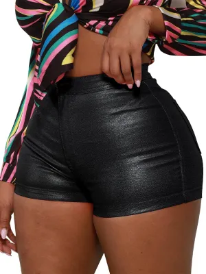 Womens Casual Faux Leather Shorts
