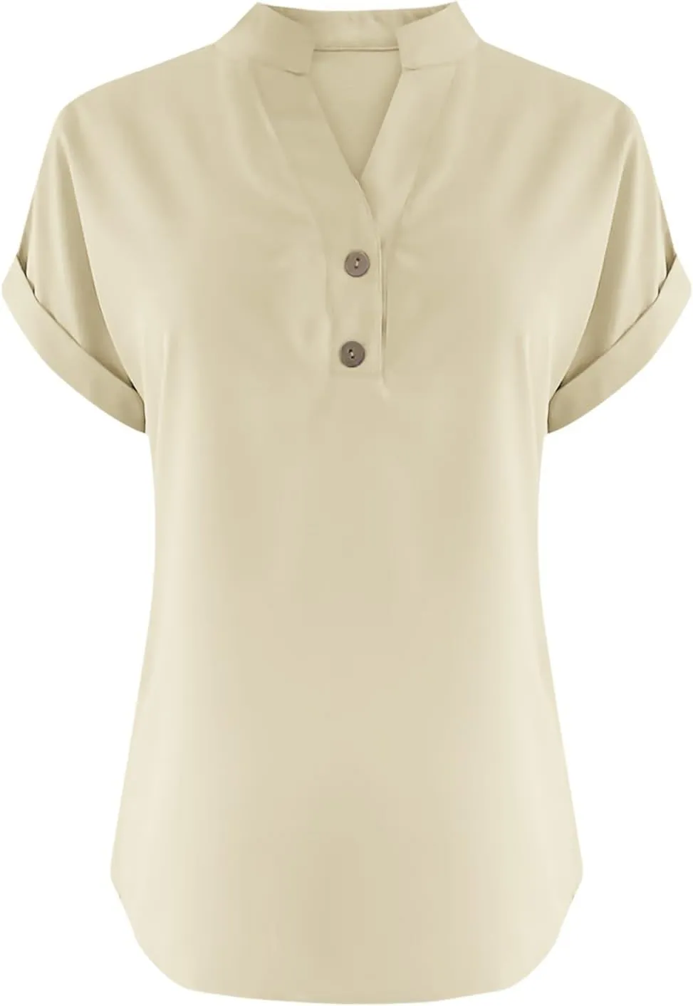 Womens Cotton Linen Blouse Short Sleeve Button V Neck Henley Shirts Lightweight Loose Fit Comfy Casual Summer T Shirt
