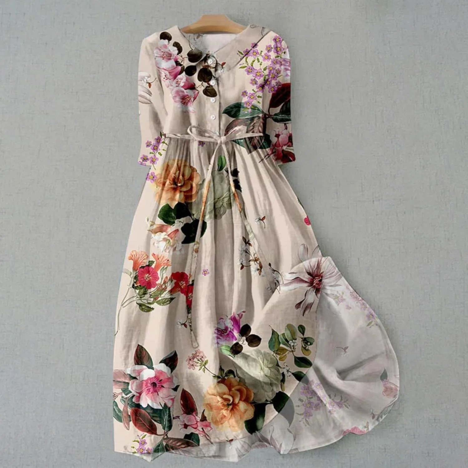 Women's Cotton Linen Casual Dresses 2024 Boho Flowy Dress Flowy Summer Midi Dresses Dressy Ladies Trendy Clothing