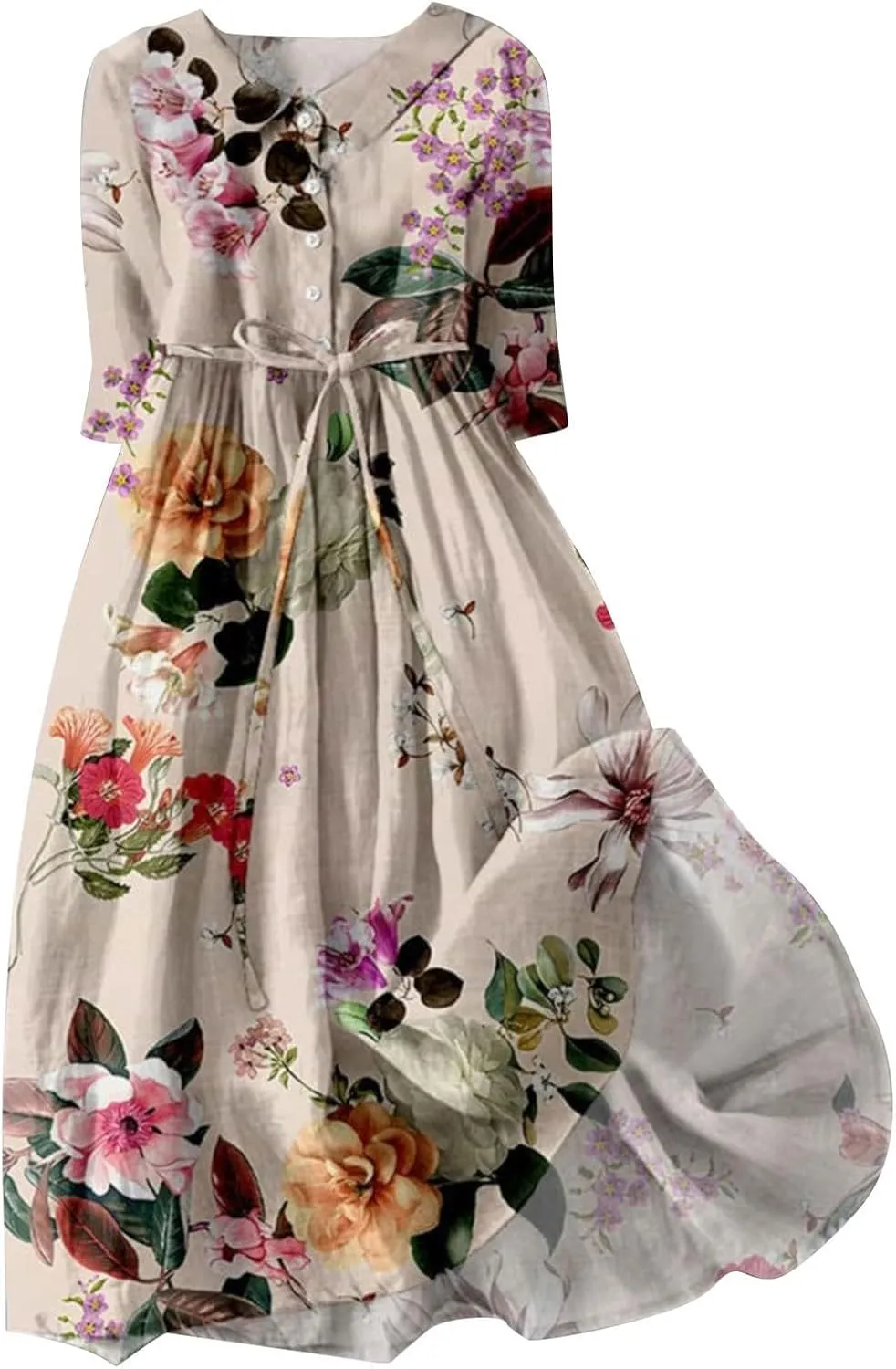 Women's Cotton Linen Casual Dresses 2024 Boho Flowy Dress Flowy Summer Midi Dresses Dressy Ladies Trendy Clothing