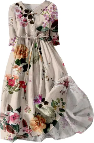 Women's Cotton Linen Casual Dresses 2024 Boho Flowy Dress Flowy Summer Midi Dresses Dressy Ladies Trendy Clothing