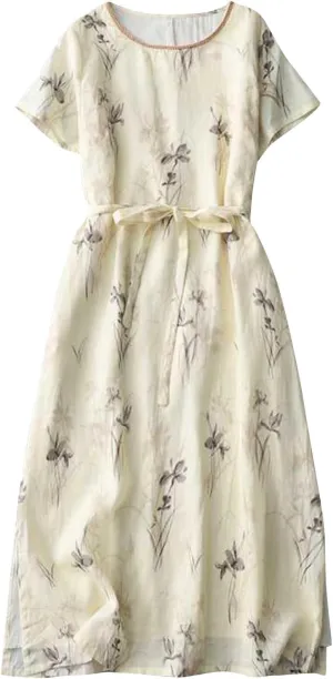 Women's Cotton Linen Dresses Summer Plus Size Floral Tunic Maxi Dreses Dressy Casual Summer Vacation Outfits