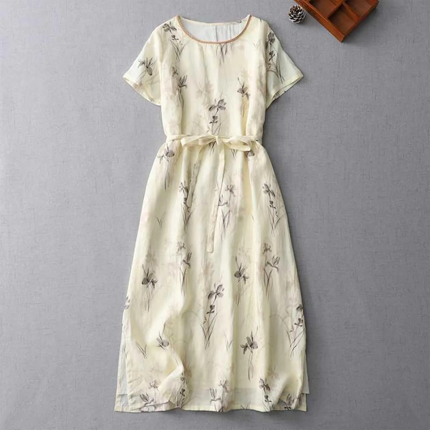 Women's Cotton Linen Dresses Summer Plus Size Floral Tunic Maxi Dreses Dressy Casual Summer Vacation Outfits