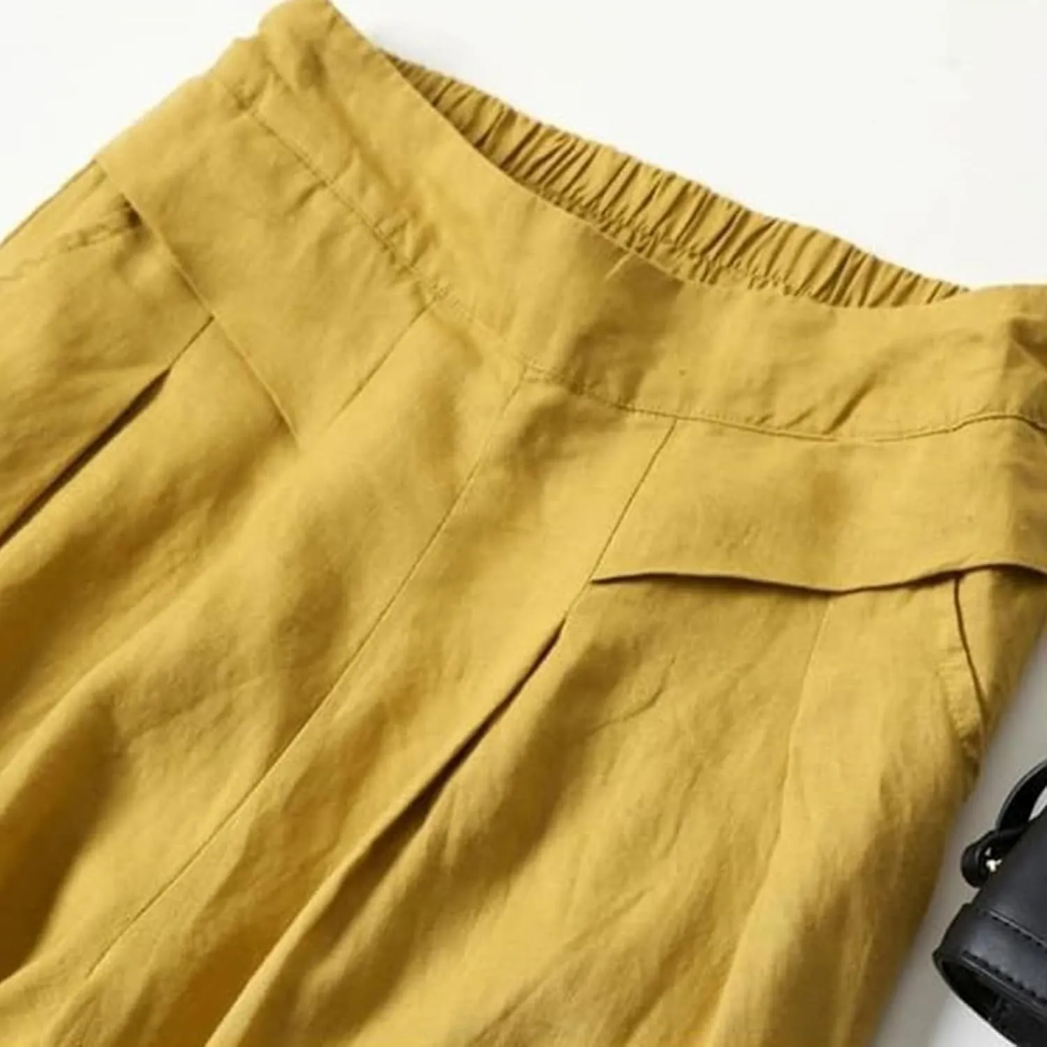 Womens Cotton Linen Palazzo Pants Casual High Elastic Waist Wide Leg Pants Summer Comfortable Flowy Pant