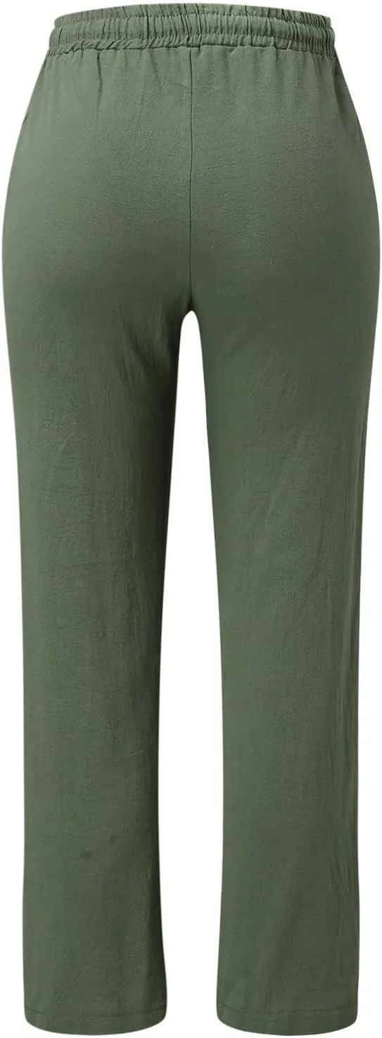 Women's Cotton Linen Pants 2025 Summer Casual Elastic Waist Trousers Relax Fit Comfy Yoga Beach Pant Sweatpants