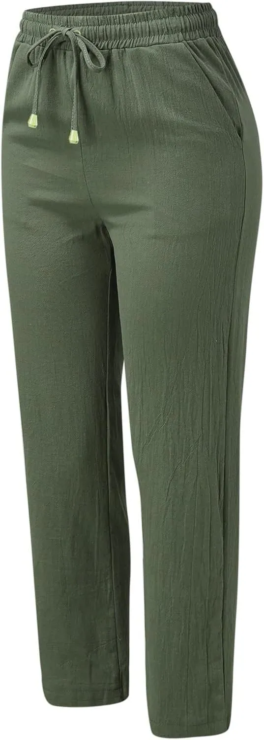 Women's Cotton Linen Pants 2025 Summer Casual Elastic Waist Trousers Relax Fit Comfy Yoga Beach Pant Sweatpants