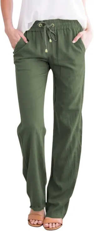 Women's Cotton Linen Pants 2025 Summer Casual Elastic Waist Trousers Relax Fit Comfy Yoga Beach Pant Sweatpants