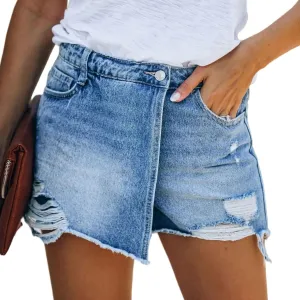 Women's Denim Shorts High Waisted Ripped Stretchy Denim Hot Short Distressed Frayed Hem Jeans Shorts with Pockets