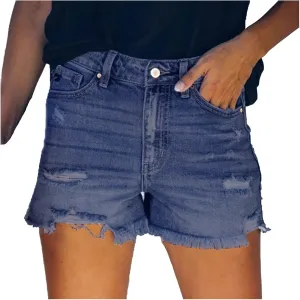 Womens Denim Shorts Mid Rise Ripped Jean Shorts Summer Stretchy Jean Shorts Distressed Rolled Hem Jeans Shorts