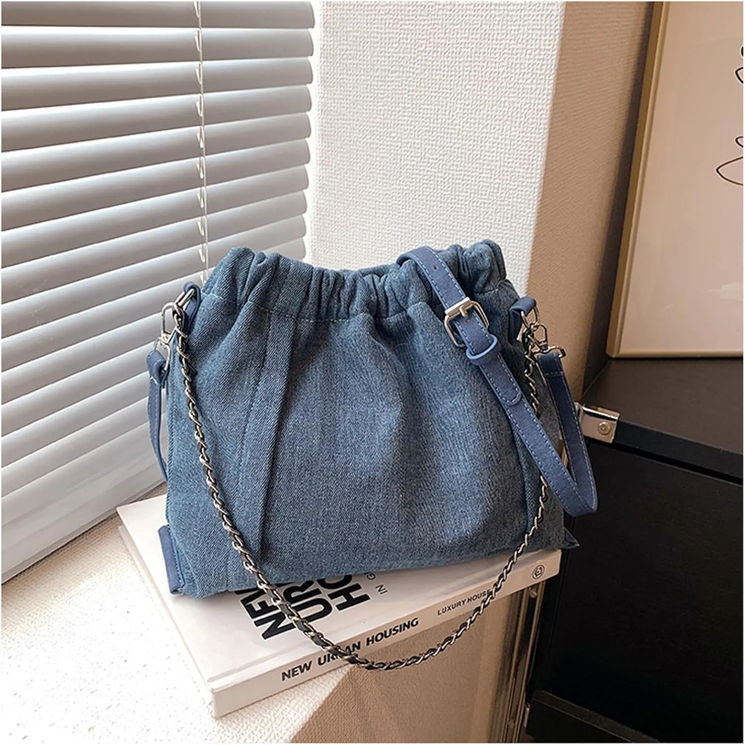 Women's diamond grid chain denim shoulder bag handbag y2kdenim bagsHobo crossbody bag mini wallet