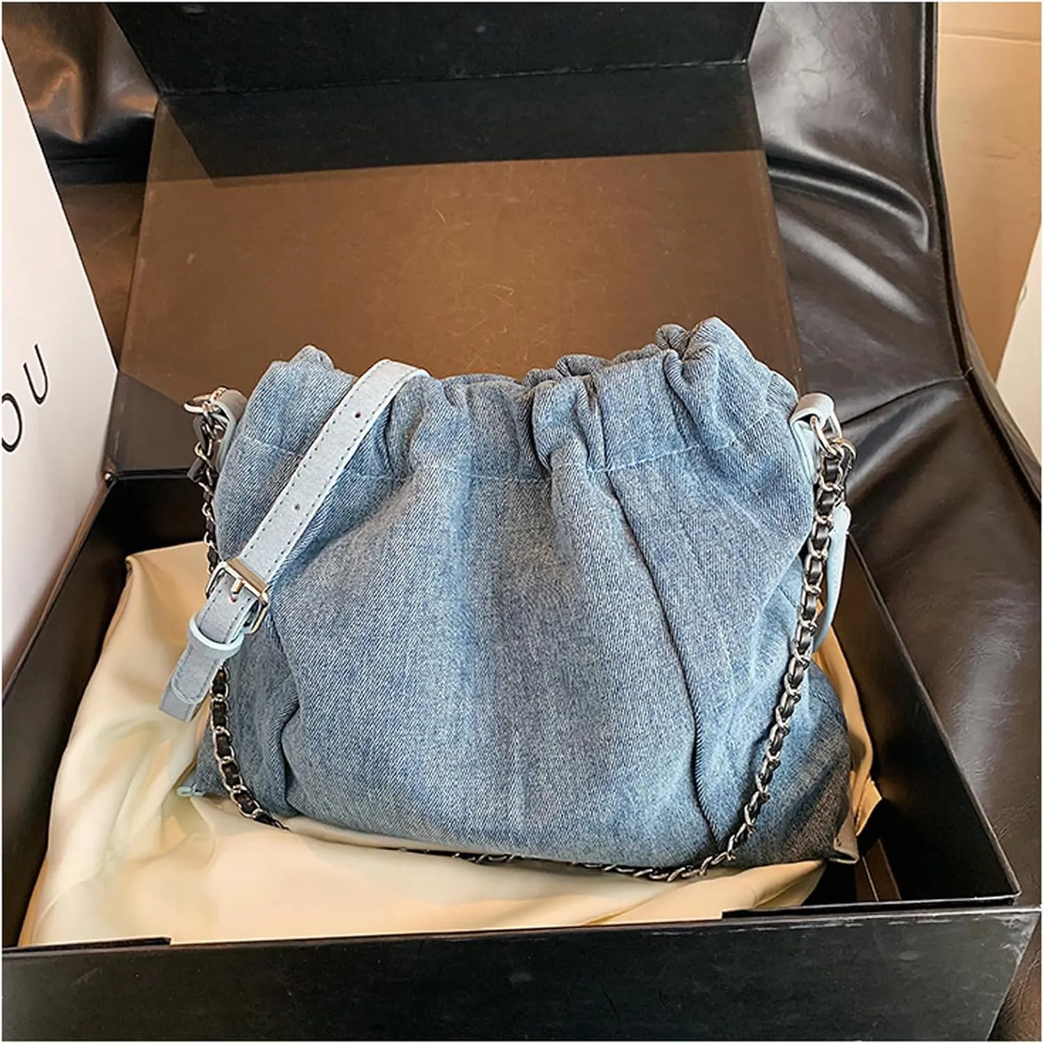 Women's diamond grid chain denim shoulder bag handbag y2kdenim bagsHobo crossbody bag mini wallet