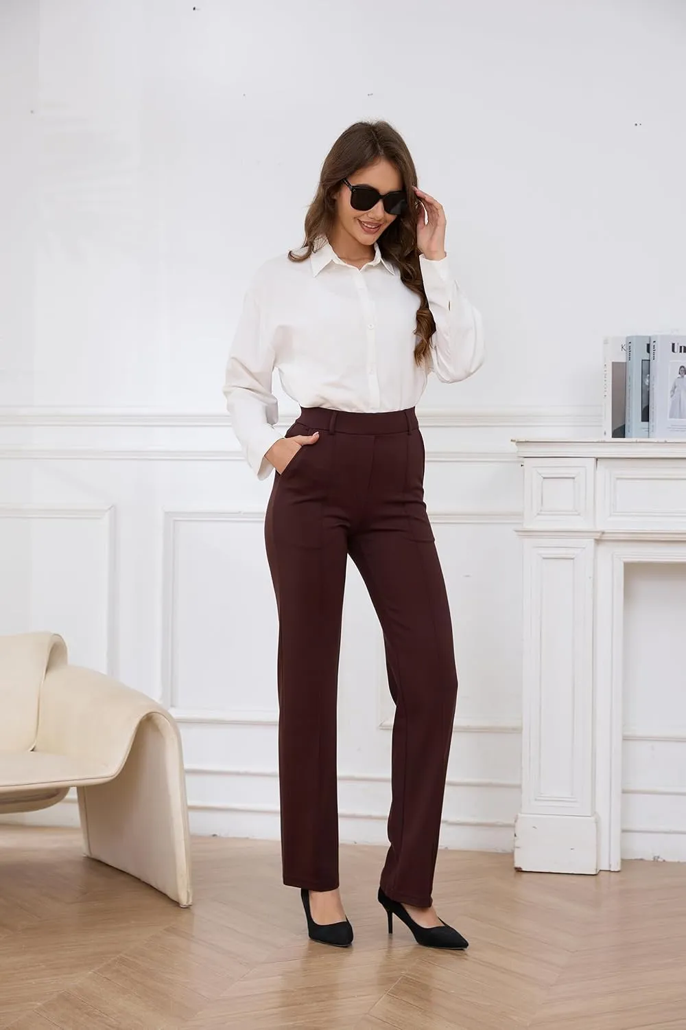 Women’s Dress Pants 27"/29"/31" 2024 Fall Straight Leg Yoga Pants, Stretchy Slacks for Work Business with Pockets