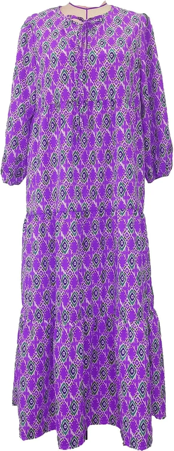 Women's Elbow Sleeve Trendy Summer Dresses Boho Floral Print Midi Dresses Flowy Loose Casual Beach Dress